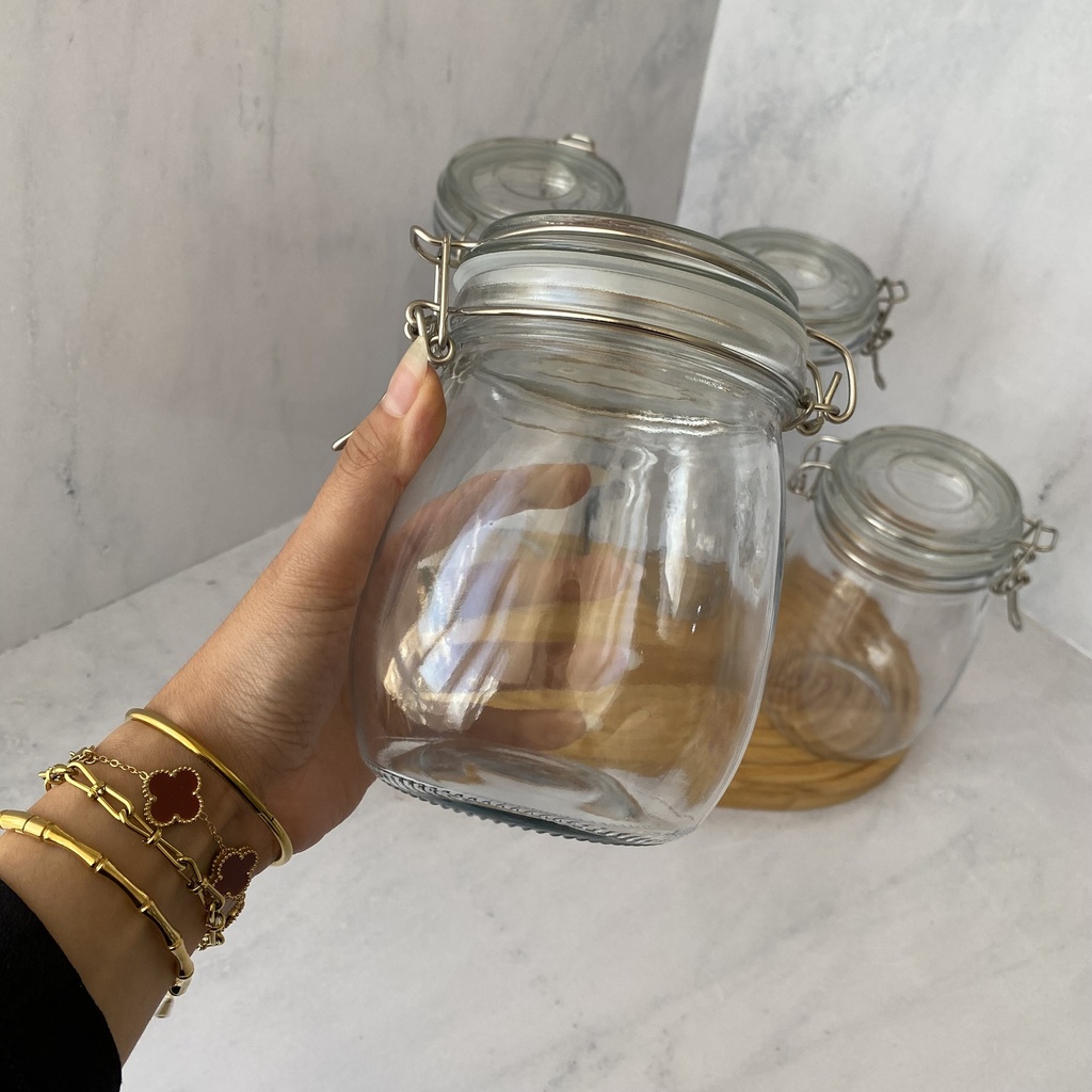 Bocal en verre rond  750 ml + couvercle en verre