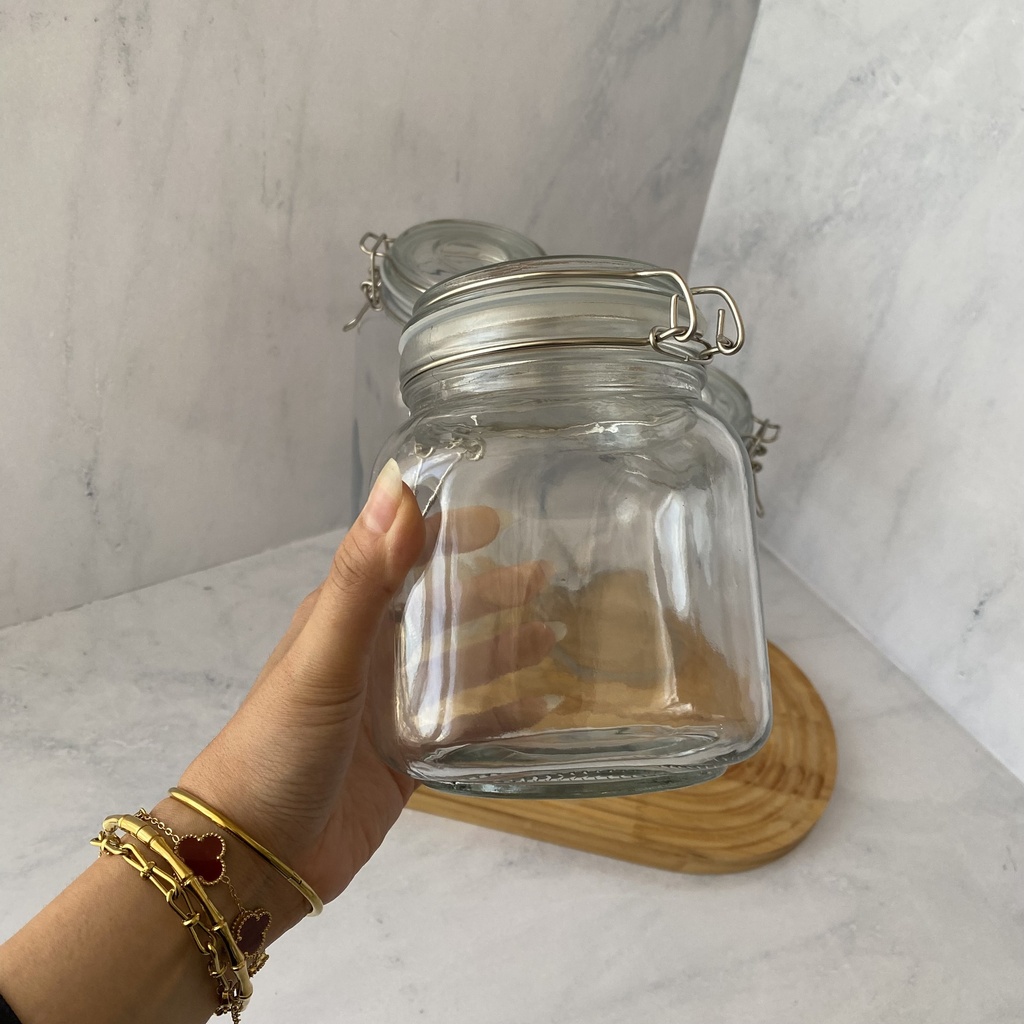 Bocal en verre carré 1000 ml + couver en verre