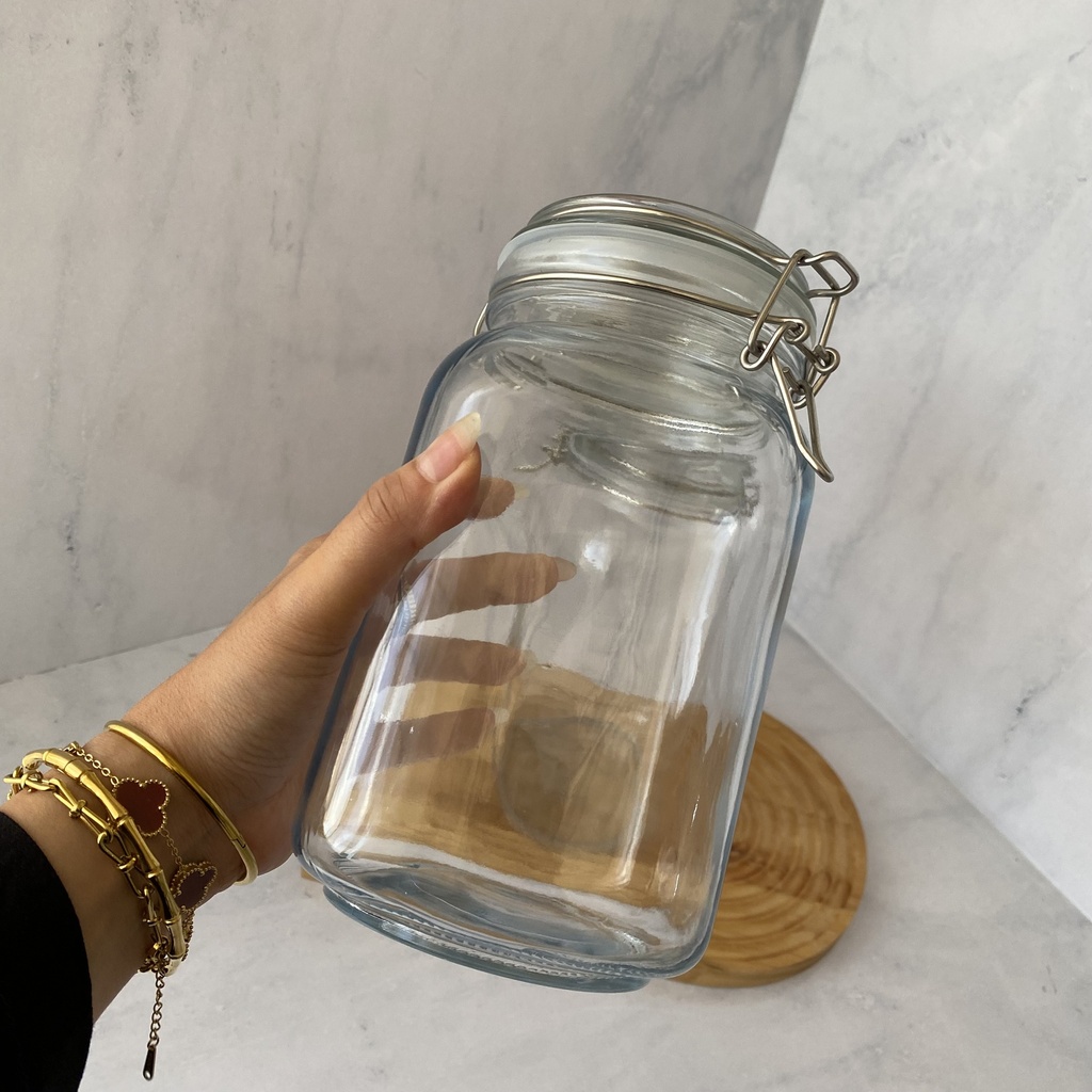 Bocal en verre carré 1500 ml + couver en verre