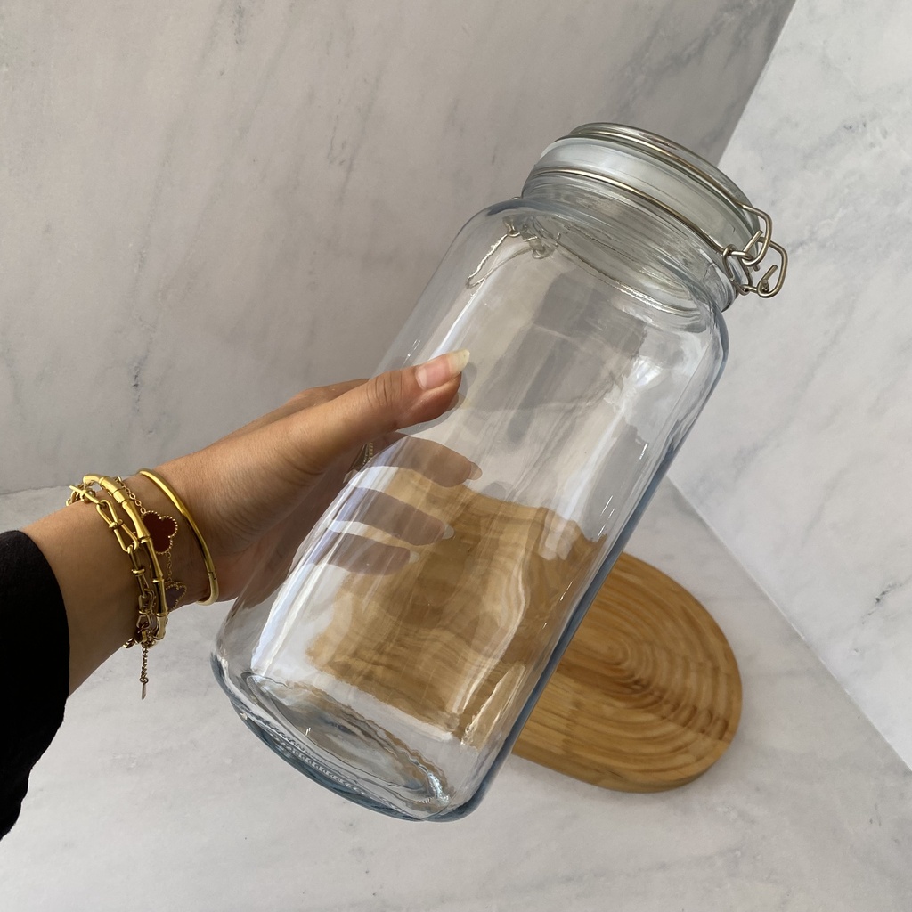 Bocal En Verre Carré 2000 Ml + Couvercle En Verre