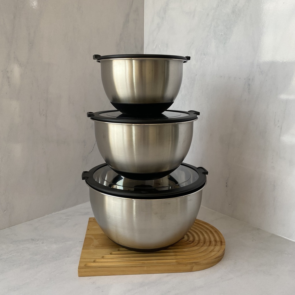 Bol A Mixer Antiderapant En Acier Inoxydable 3000 Ml Avec Couvercle