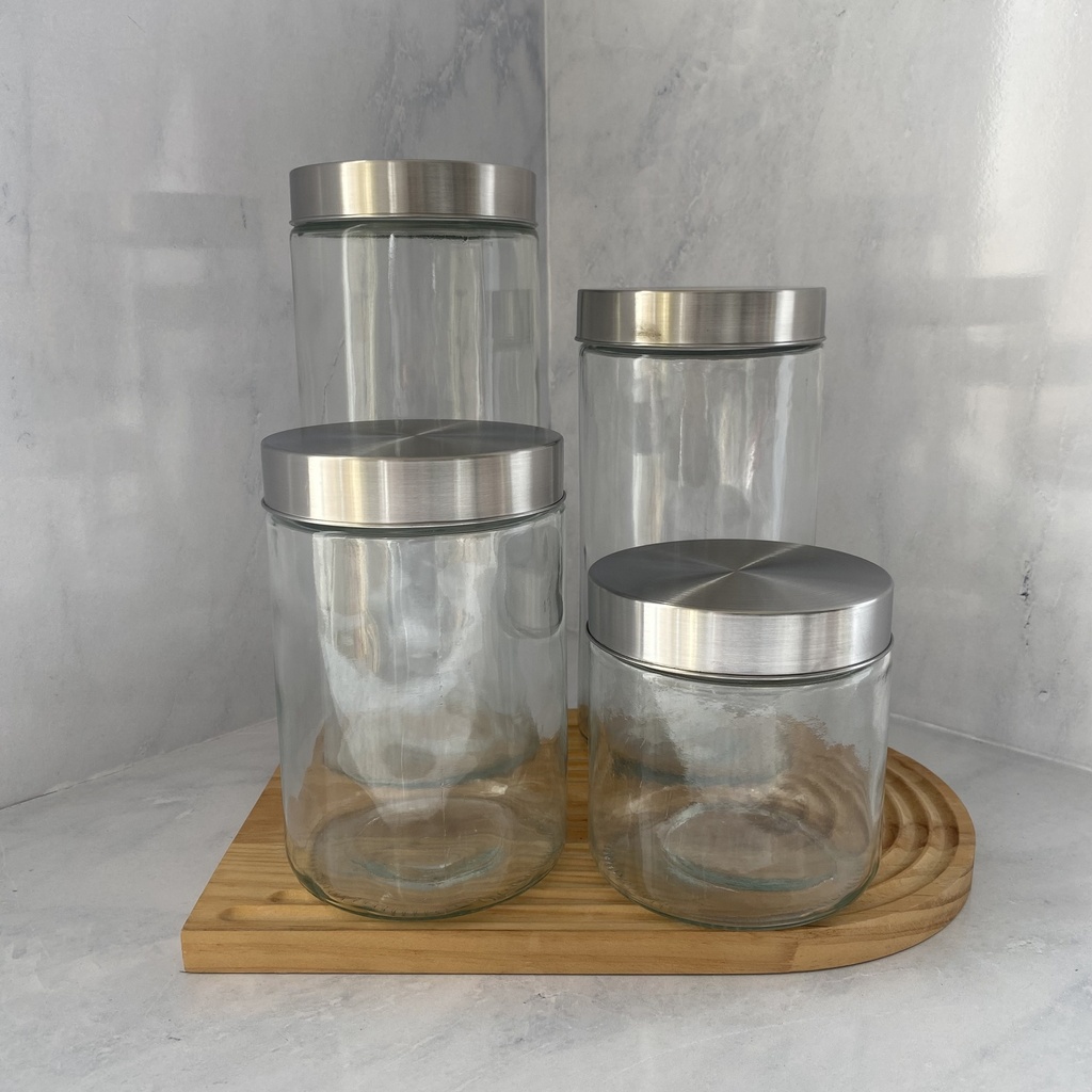 Bocal En Verre 1200 Ml + Couvercle En Acier Inoxydable