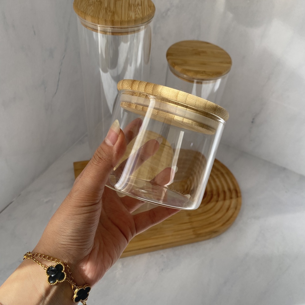 Bocal en verre rond 450ml avec couvercle en bambou