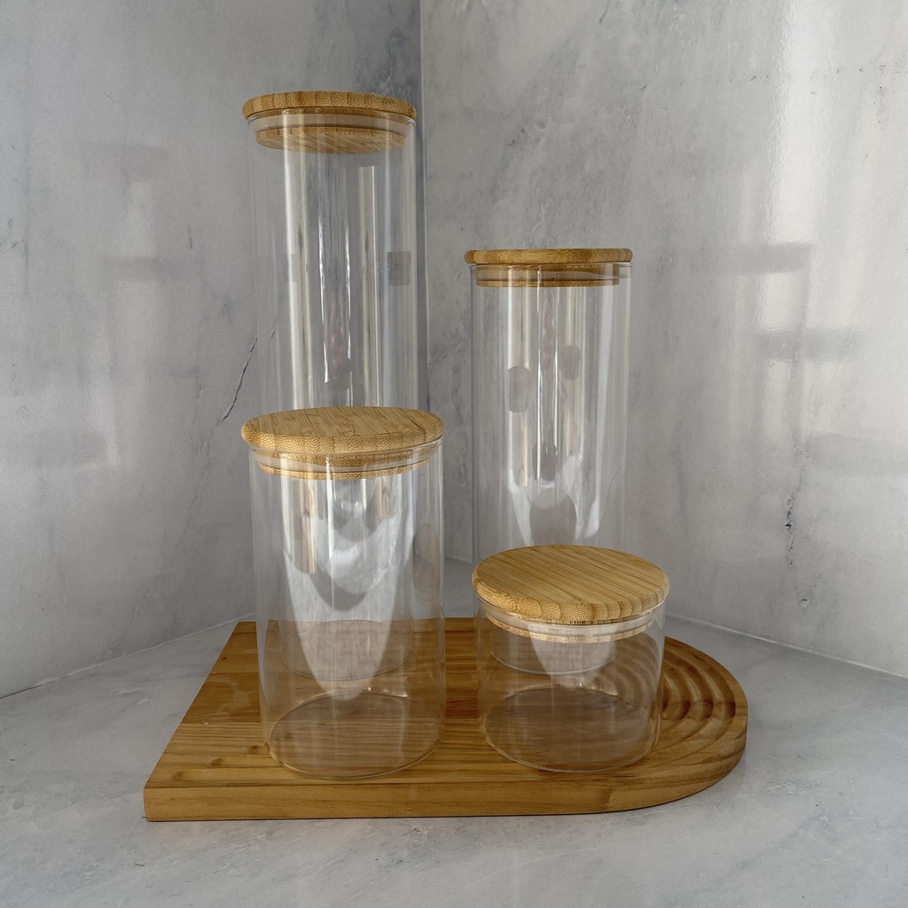 Bocal en verre rond 450ml avec couvercle en bambou