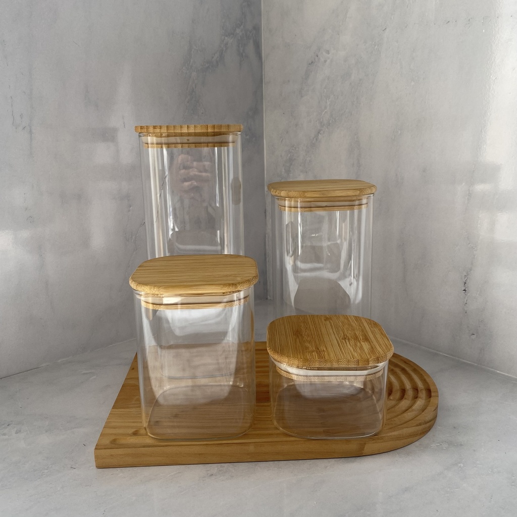 Bocal en verre carre 2L avec couvercle en bambou