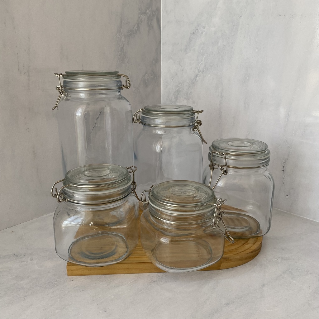 Bocal En Verre Carré 2000 Ml + Couvercle En Verre