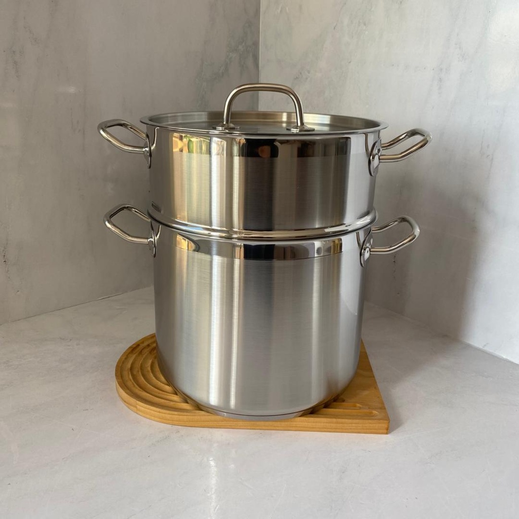 PACK TRADITION - Faitout Inox 23.5X13.3Cm - Casserole Inox 19.5X13Cm - Couscoussier Inox (6L) 20Cm - Poele Inox 28X5Cm