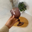 Embossed  Verre a pied rose 8.8x16.2cm
