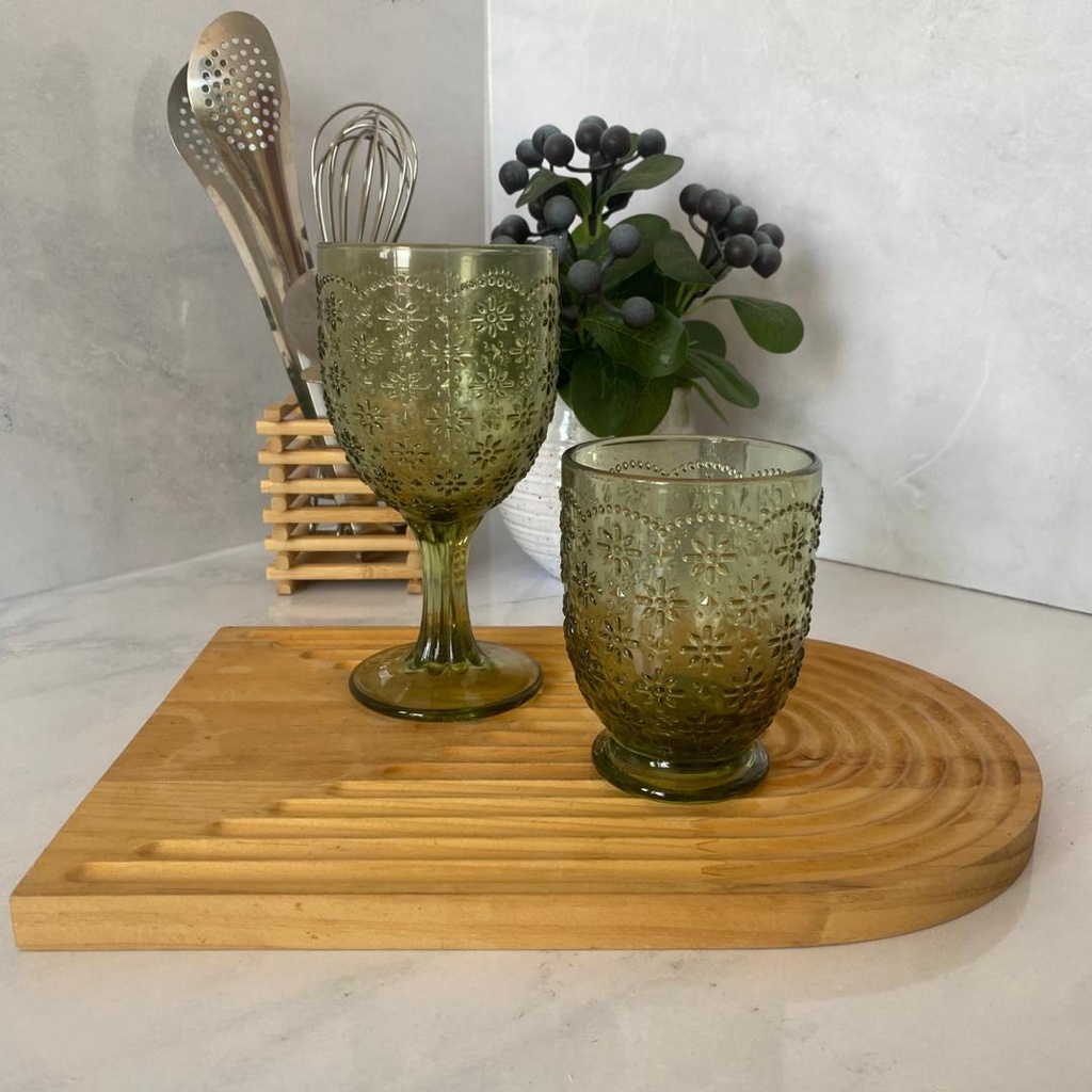 Flower Pattern Verre a pied Vert 8,2 × 17 cm