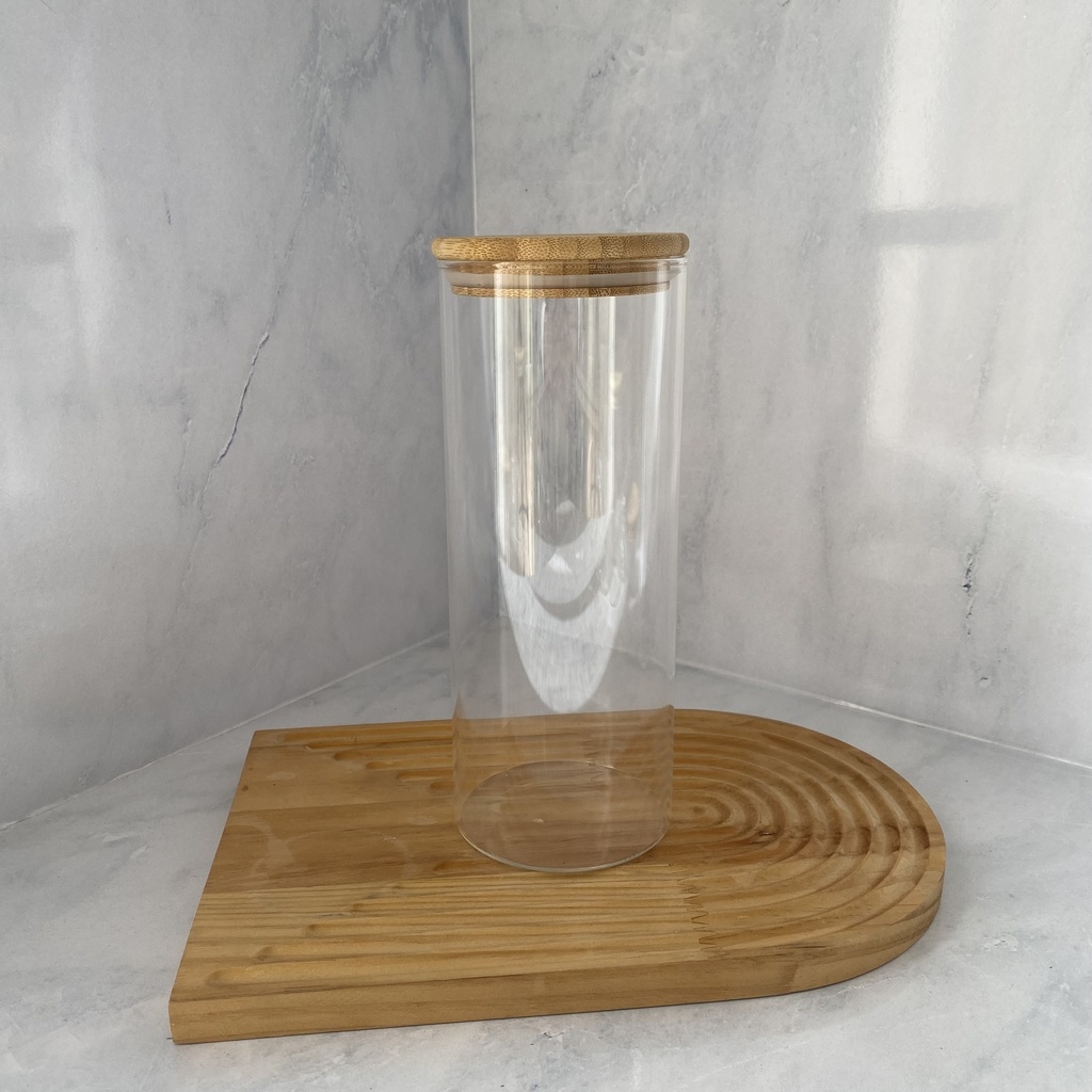 Bocal en verre rond 1500ml + couver bambou
