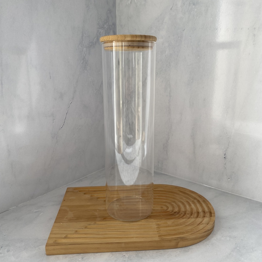 Bocal en verre rond 2L avec couvercle en bambou