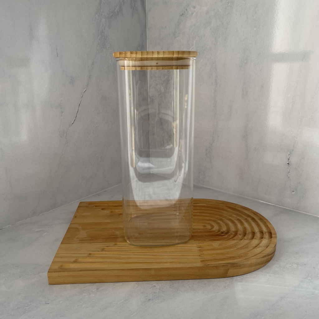 Bocal en verre carré 2000ml + couver bambou