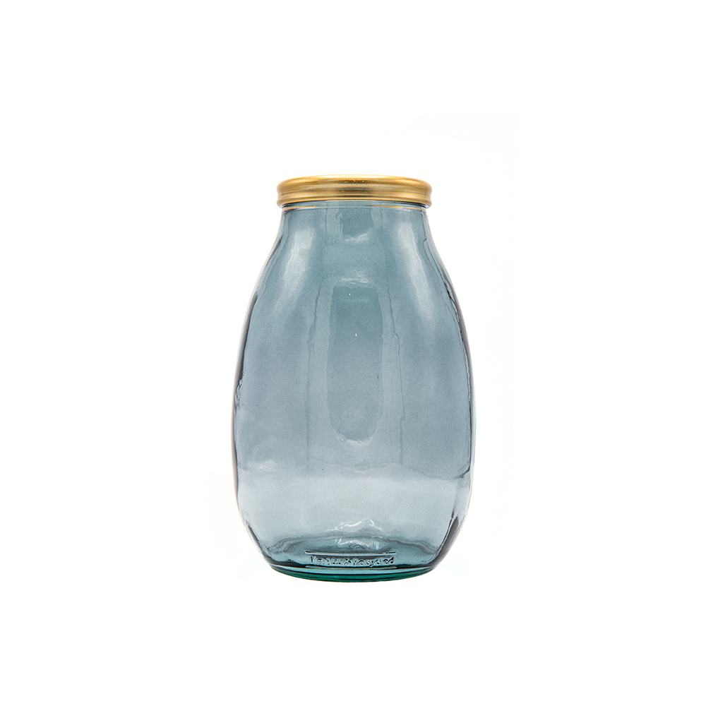 [5982F1130] Gold Edge Vase 28Cm Bleu Gris