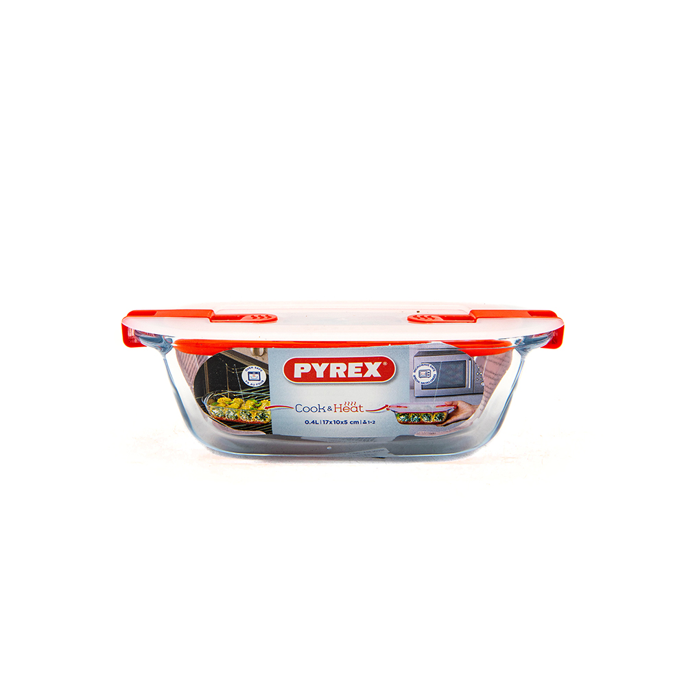 [214PH00] Pyrex Cook & Heat Plat Rectangulaire Avec Couvercle 17*10Cm