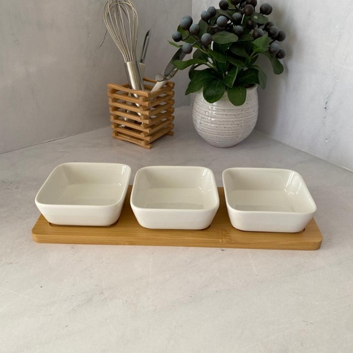 [LQ-QD0306A-S3-B018] Set De 3 Coupelles Avec Plat En Bambou