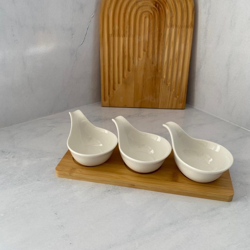 [LQ-QD0306A-S3-B018] Set De 3 Coupelles Avec Plat En Bambou