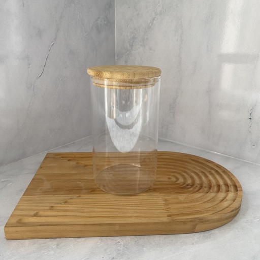 [GS1000RD] Bocal en verre rond 1000ml + couver bambou