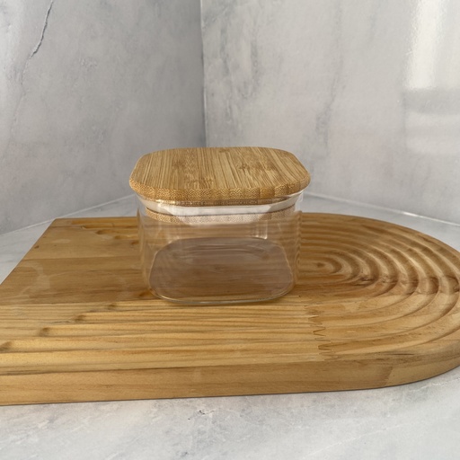 [GS500SQ] Bocal en verre carré 500ml + couver bambou