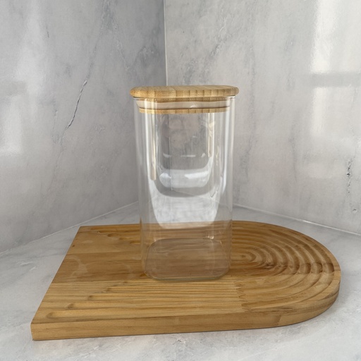 [GS1500SQ] Bocal en verre carré 1500ml + couver bambou