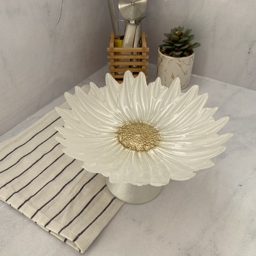 [16493A] Fleur presentoir A Gateau Pearl White 21Cm