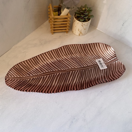 [19203] AK assiette 42 LEAF-METALLIC BROWN TEXTURE - COATED  METALLIC PINK