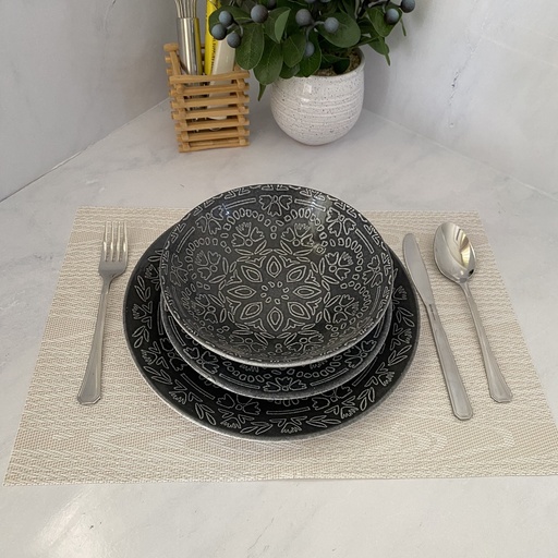 [154975 - 154977 - 154976] PACK MIDNIGHT - Assiette Plate Grise - Assiette Creuse - Assiette A Dessert