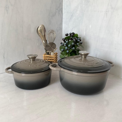 [8862-7] Marmite En Fonte 2Pcs Gris