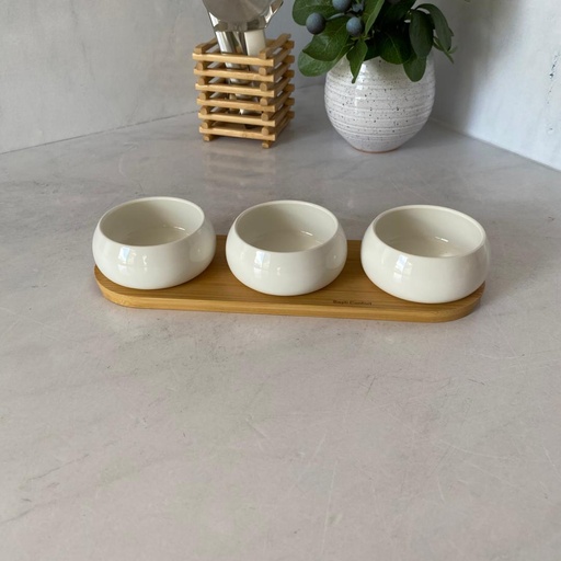 [0804-14] Ensemble Coupelles Ceramique Support En Bois 3Pcs