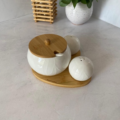 [0804-32] Porte Epices En Ceramique Support En Bois